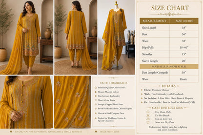 Mustard Chinon Embroidered A-Line Suit