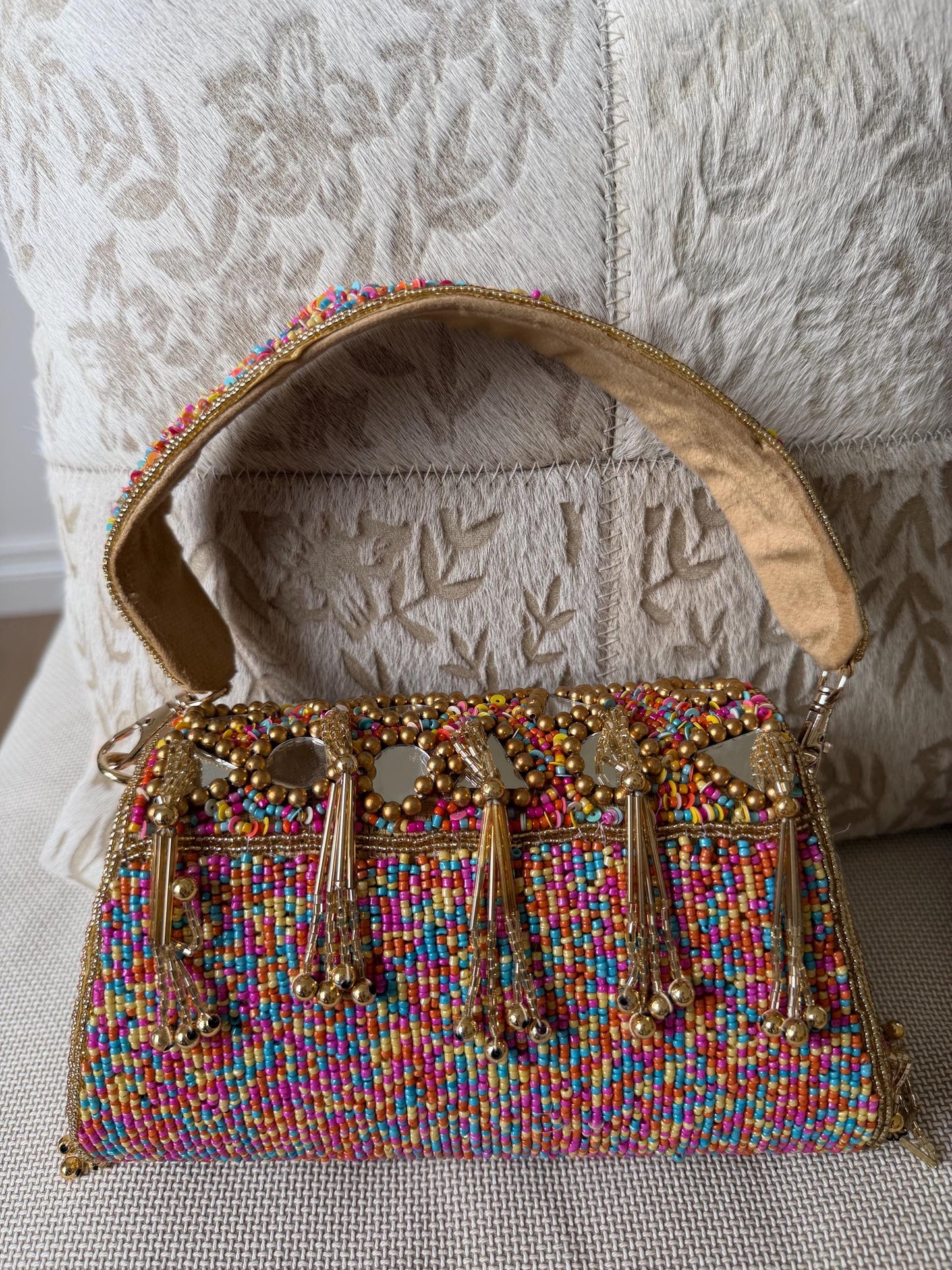 Handmade Mirror Work Beaded Shoulder Bag