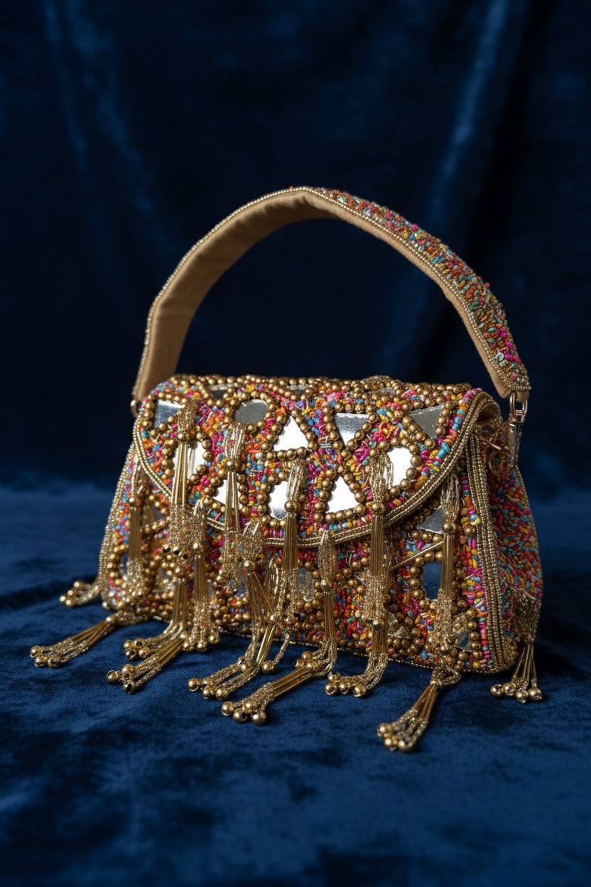 Handmade Mirror Work Beaded Shoulder Bag