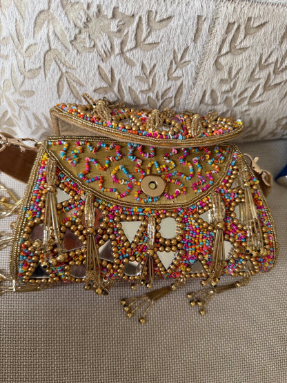 Handmade Mirror Work Beaded Shoulder Bag