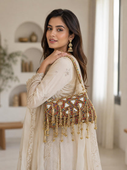 Handmade Mirror Work Beaded Shoulder Bag