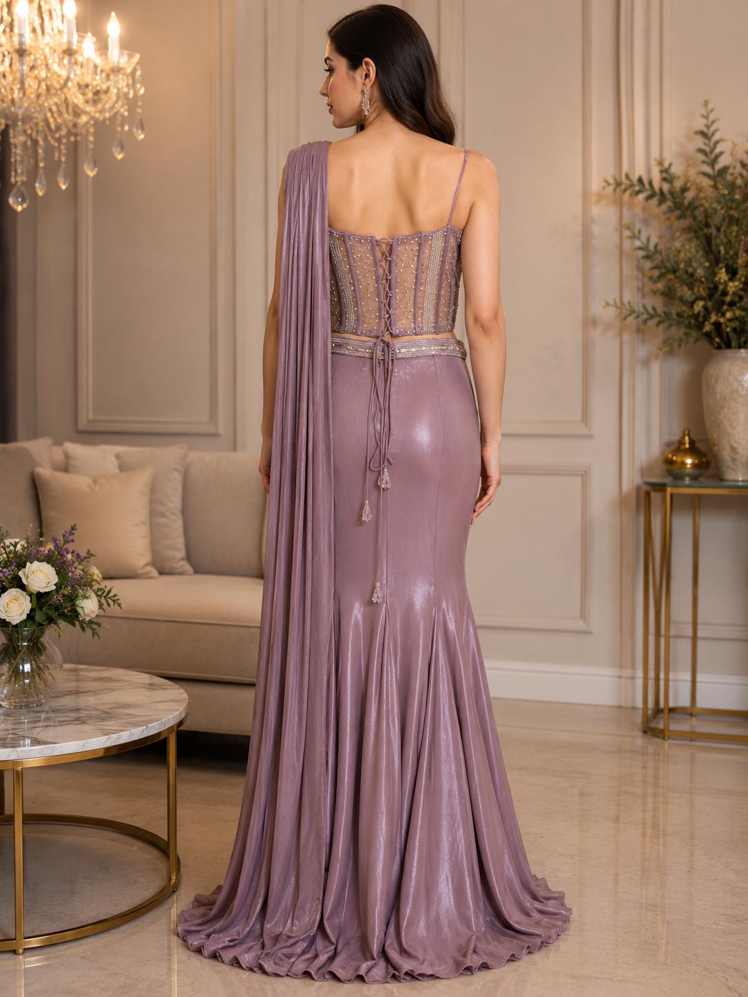 Lavender Indo-Western Designer Lehenga
