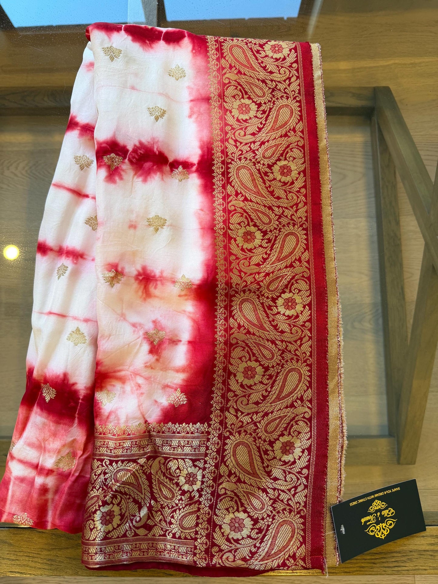 Handmade Red & White Shibori Banarasi Dupatta