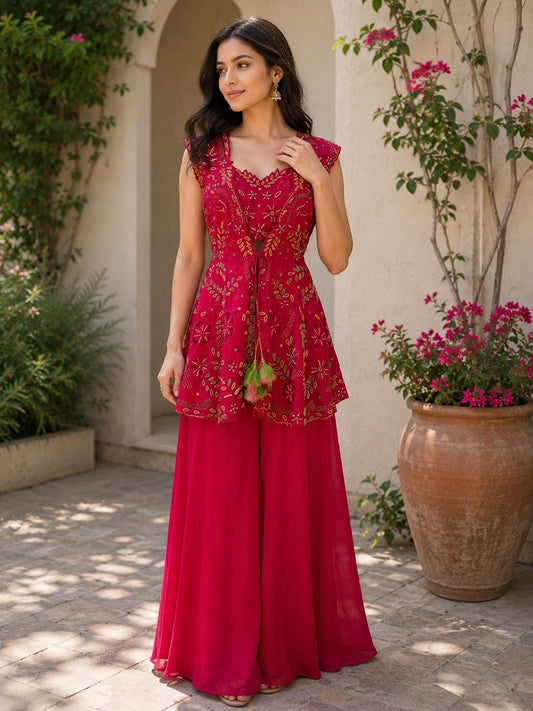 Dark Pink Fuchsia Indo Western 3 Piece Set