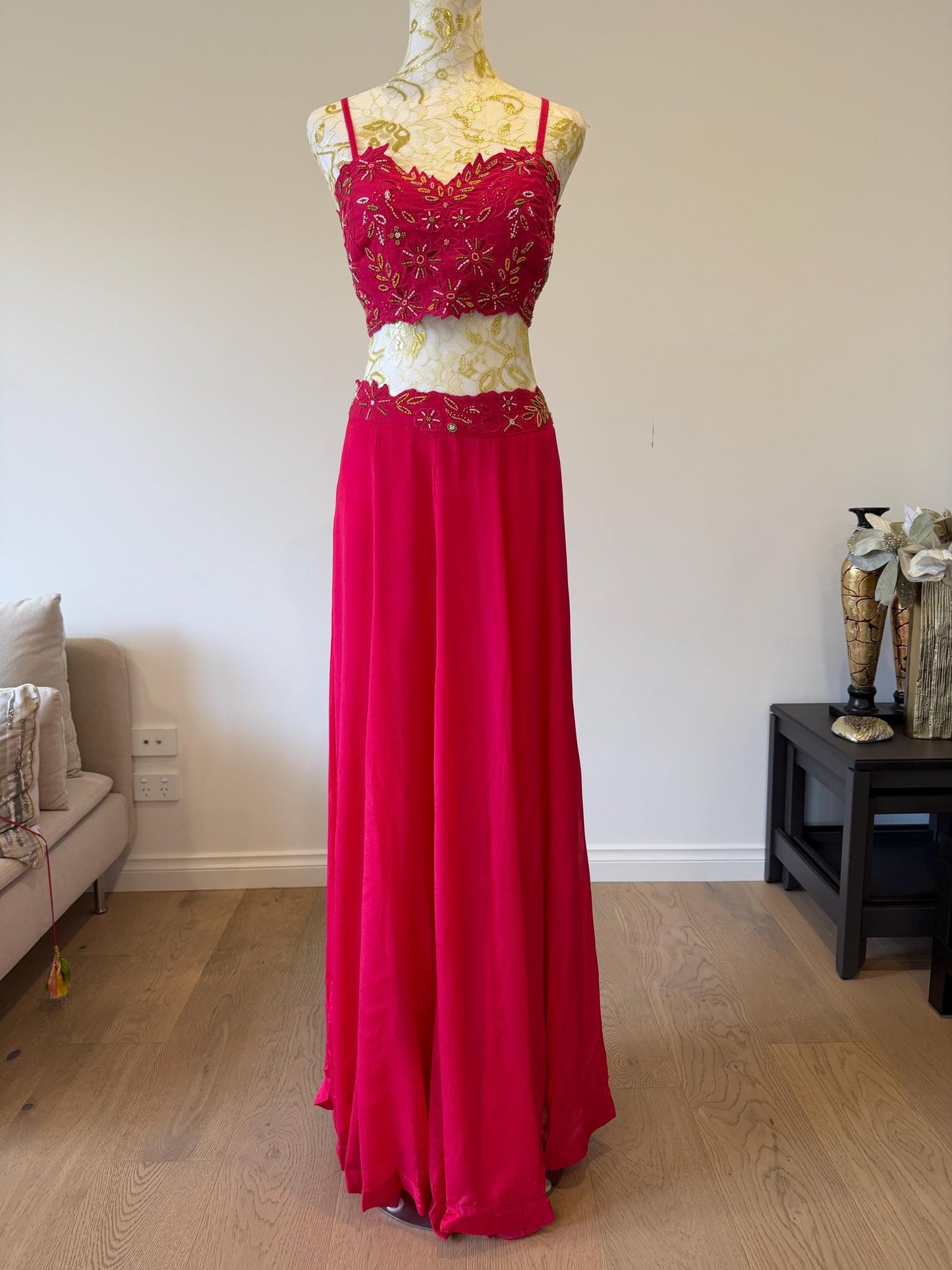 Dark Pink Fuchsia Indo-Western 3-Piece Set | Chanderi Silk Peplum Jacket, Chinon Skirt