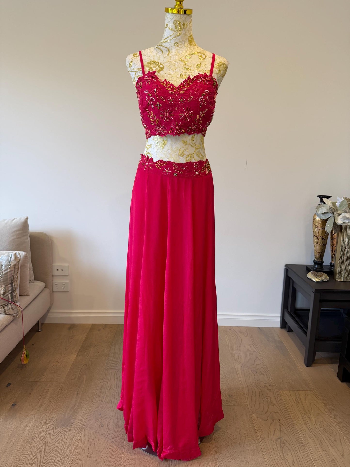 Dark Pink Fuchsia Indo-Western 3-Piece Set | Chanderi Silk Peplum Jacket, Chinon Skirt