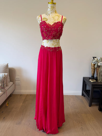 Dark Pink Fuchsia Indo-Western 3-Piece Set | Chanderi Silk Peplum Jacket, Chinon Skirt