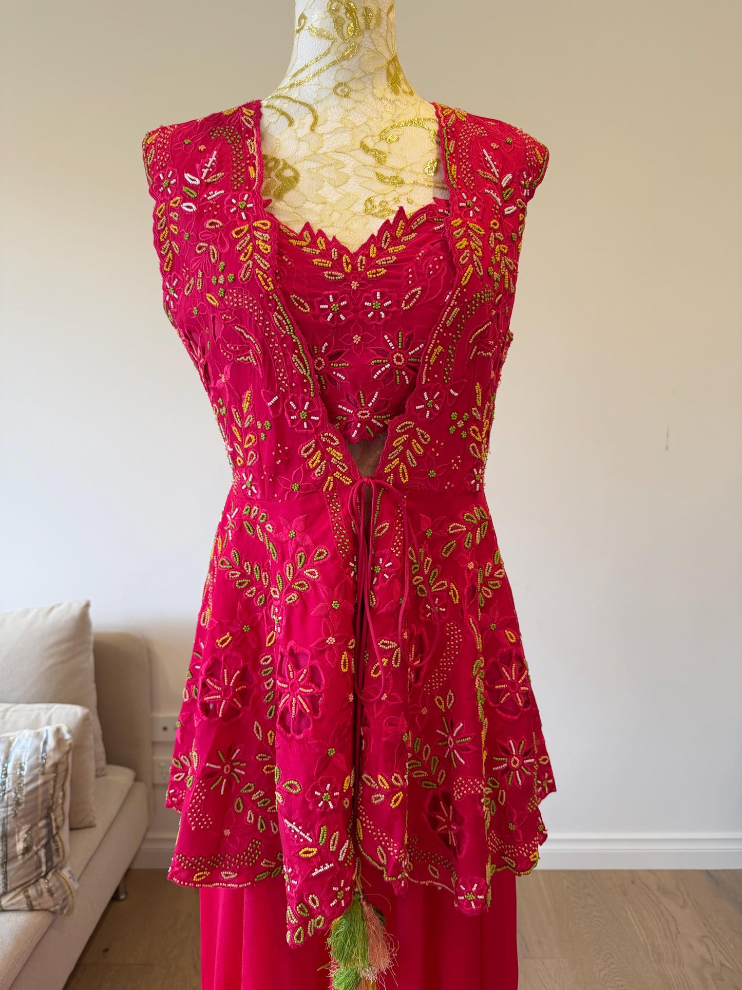 Dark Pink Fuchsia Indo-Western 3-Piece Set | Chanderi Silk Peplum Jacket, Chinon Skirt