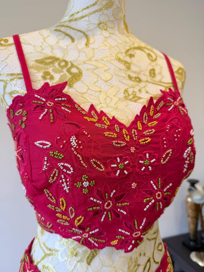 Dark Pink Fuchsia Indo-Western 3-Piece Set | Chanderi Silk Peplum Jacket, Chinon Skirt