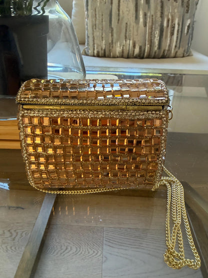 Handmade Rose Gold Crystal Box Clutch