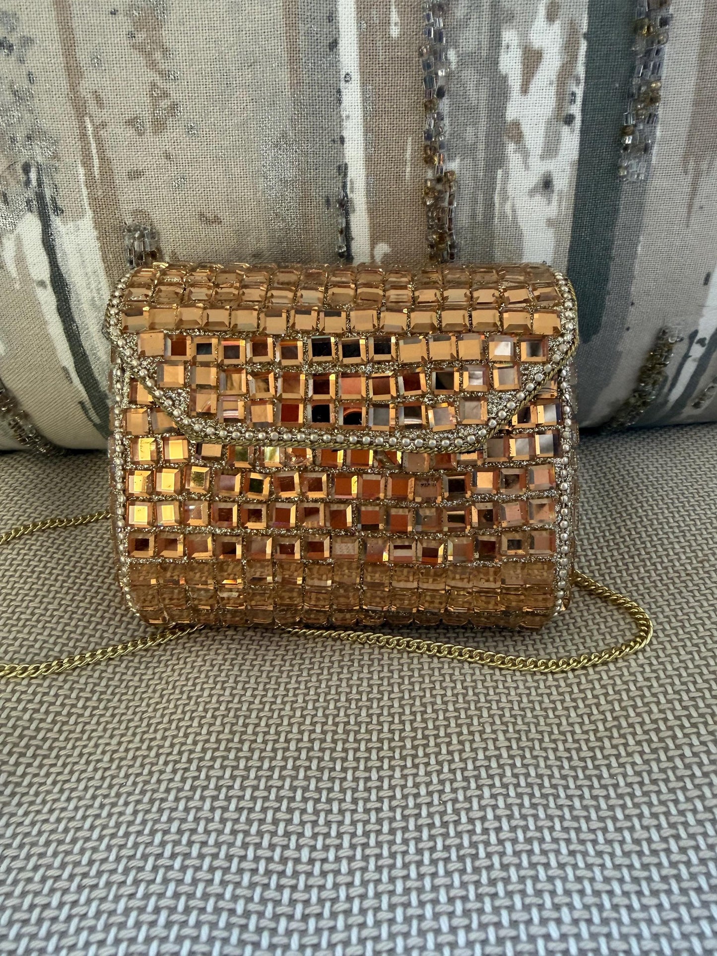 Handmade Rose Gold Crystal Box Clutch