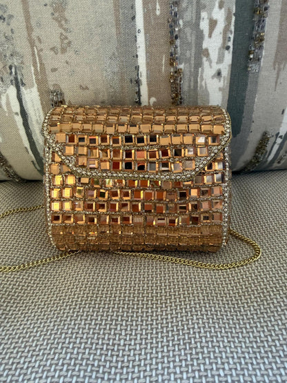 Handmade Rose Gold Crystal Box Clutch