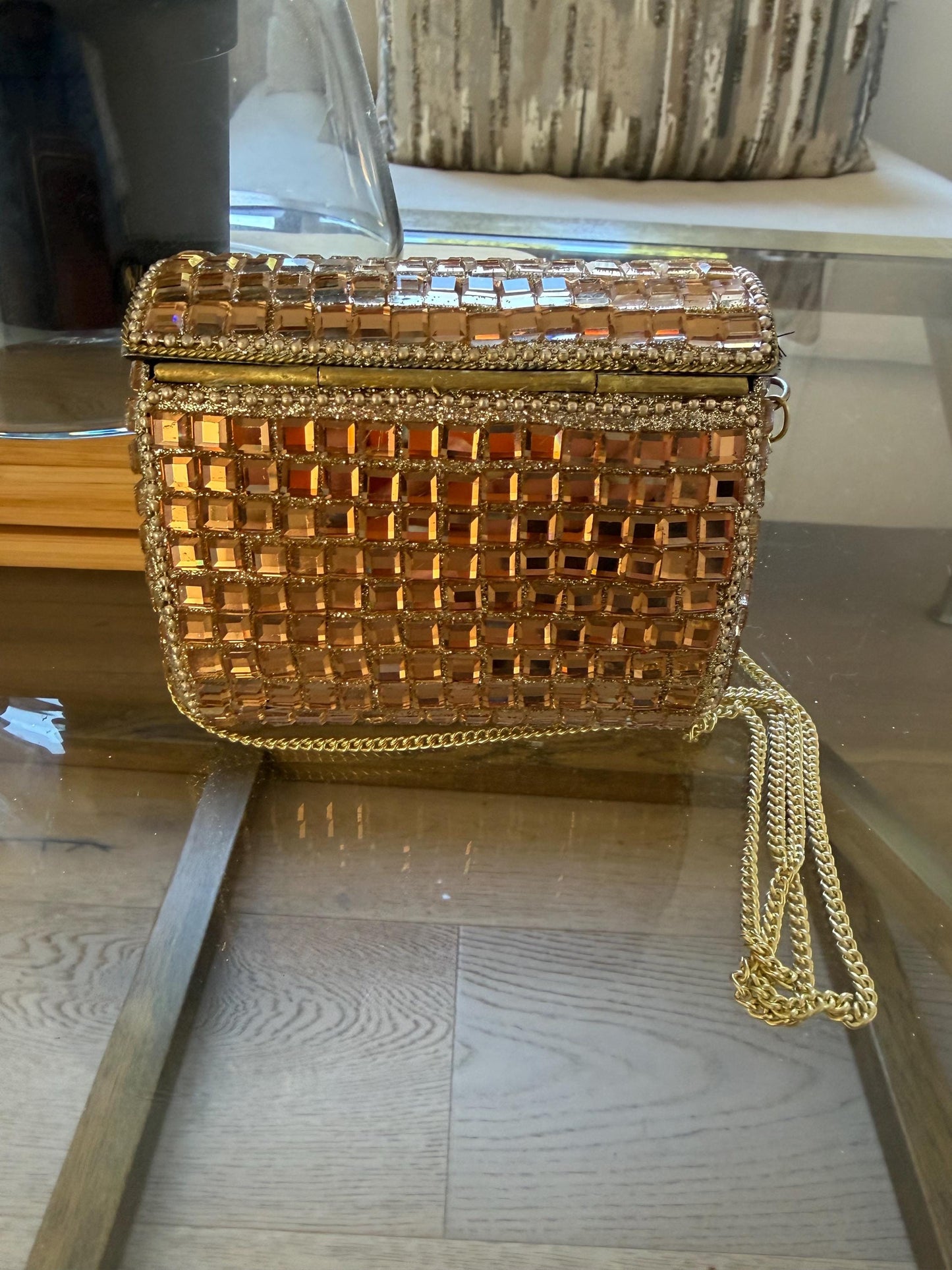 Handmade Rose Gold Crystal Box Clutch