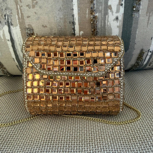 Handmade Rose Gold Crystal Box Clutch
