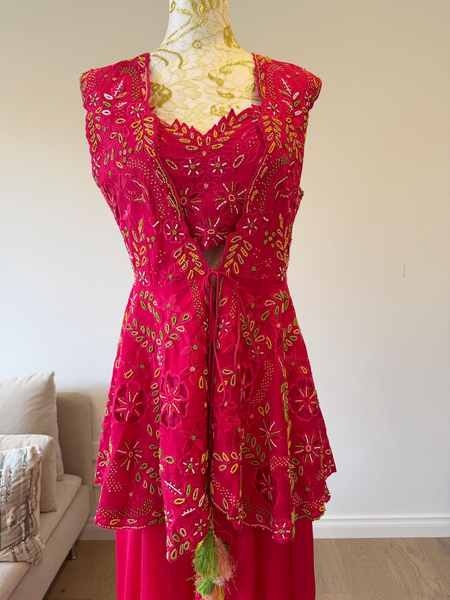 Dark Pink Fuchsia Indo-Western 3-Piece Set | Chanderi Silk Peplum Jacket, Chinon Skirt