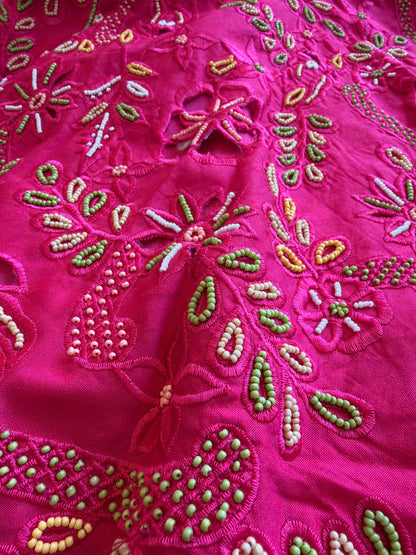 Dark Pink Fuchsia Indo-Western 3-Piece Set | Chanderi Silk Peplum Jacket, Chinon Skirt