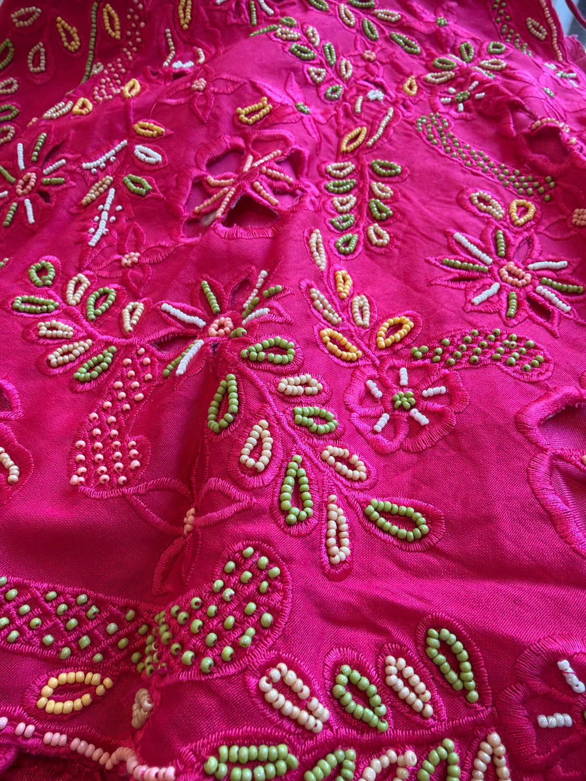Dark Pink Fuchsia Indo-Western 3-Piece Set | Chanderi Silk Peplum Jacket, Chinon Skirt