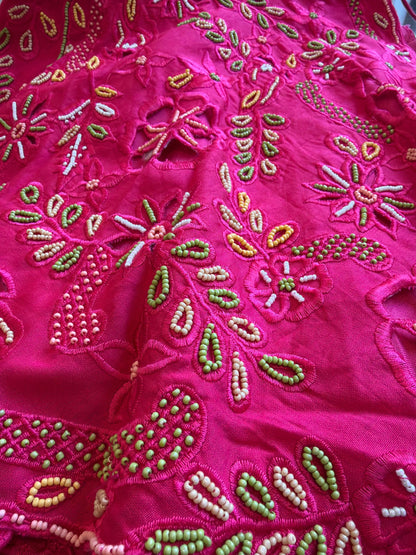 Dark Pink Fuchsia Indo-Western 3-Piece Set | Chanderi Silk Peplum Jacket, Chinon Skirt