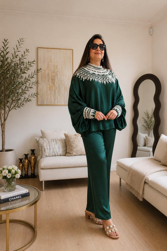 Bottle Green Satin Silk Co-Ord Set