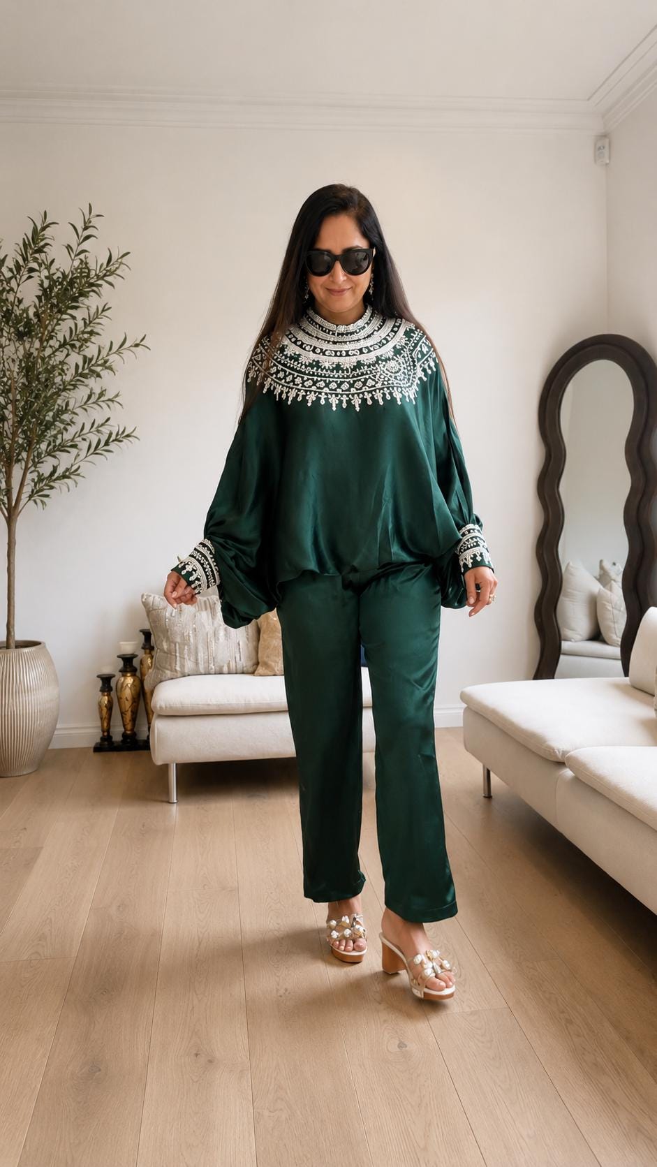 Bottle Green Satin Silk Co-Ord Set