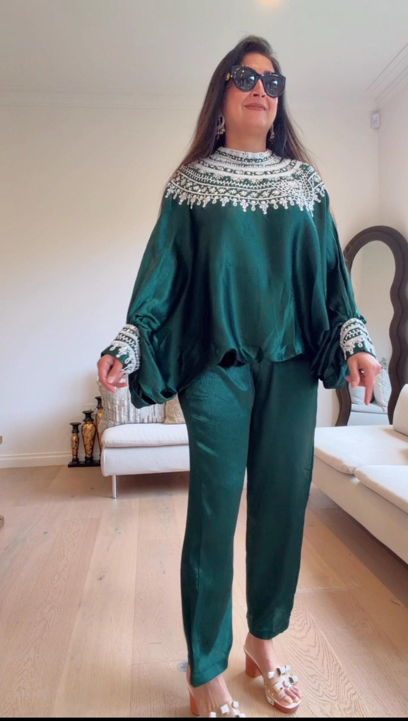 Bottle Green Satin Silk Co-Ord Set