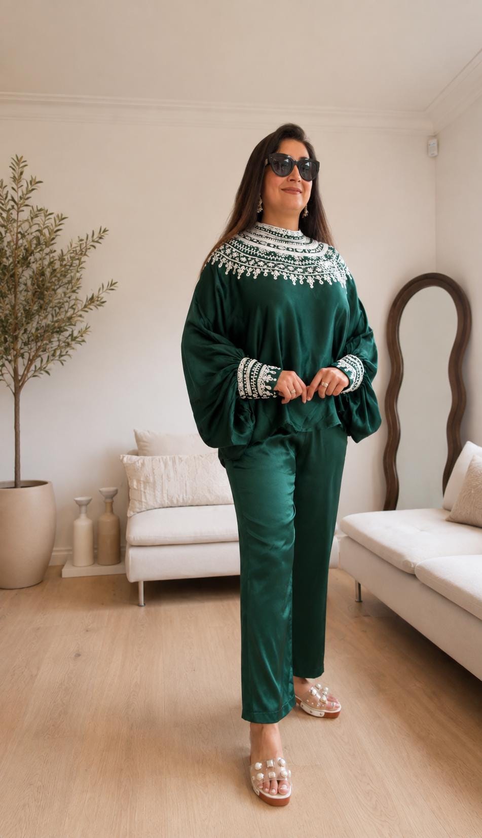 Bottle Green Satin Silk Co-Ord Set