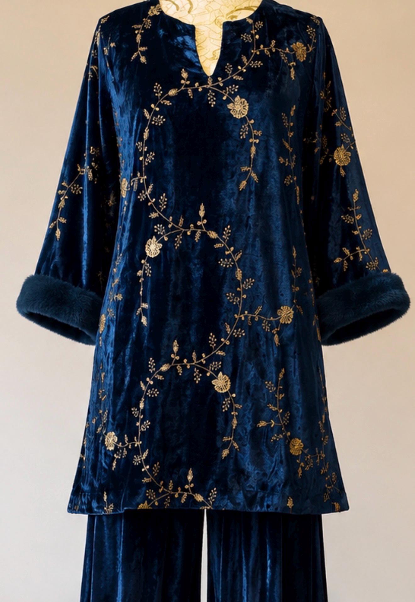Teal Blue Micro Velvet Pakistani Suit