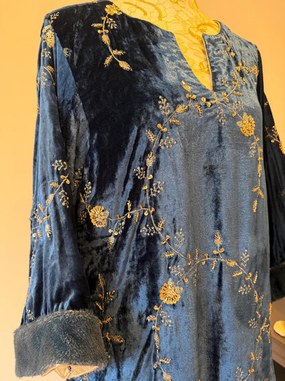 Teal Blue Micro Velvet Pakistani Suit