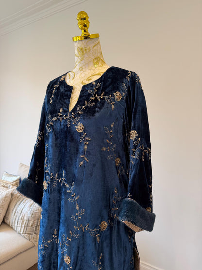 Teal Blue Micro Velvet Pakistani Suit