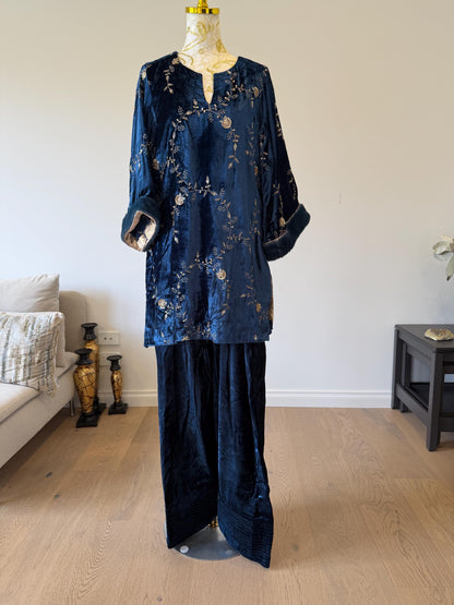 Teal Blue Micro Velvet Pakistani Suit