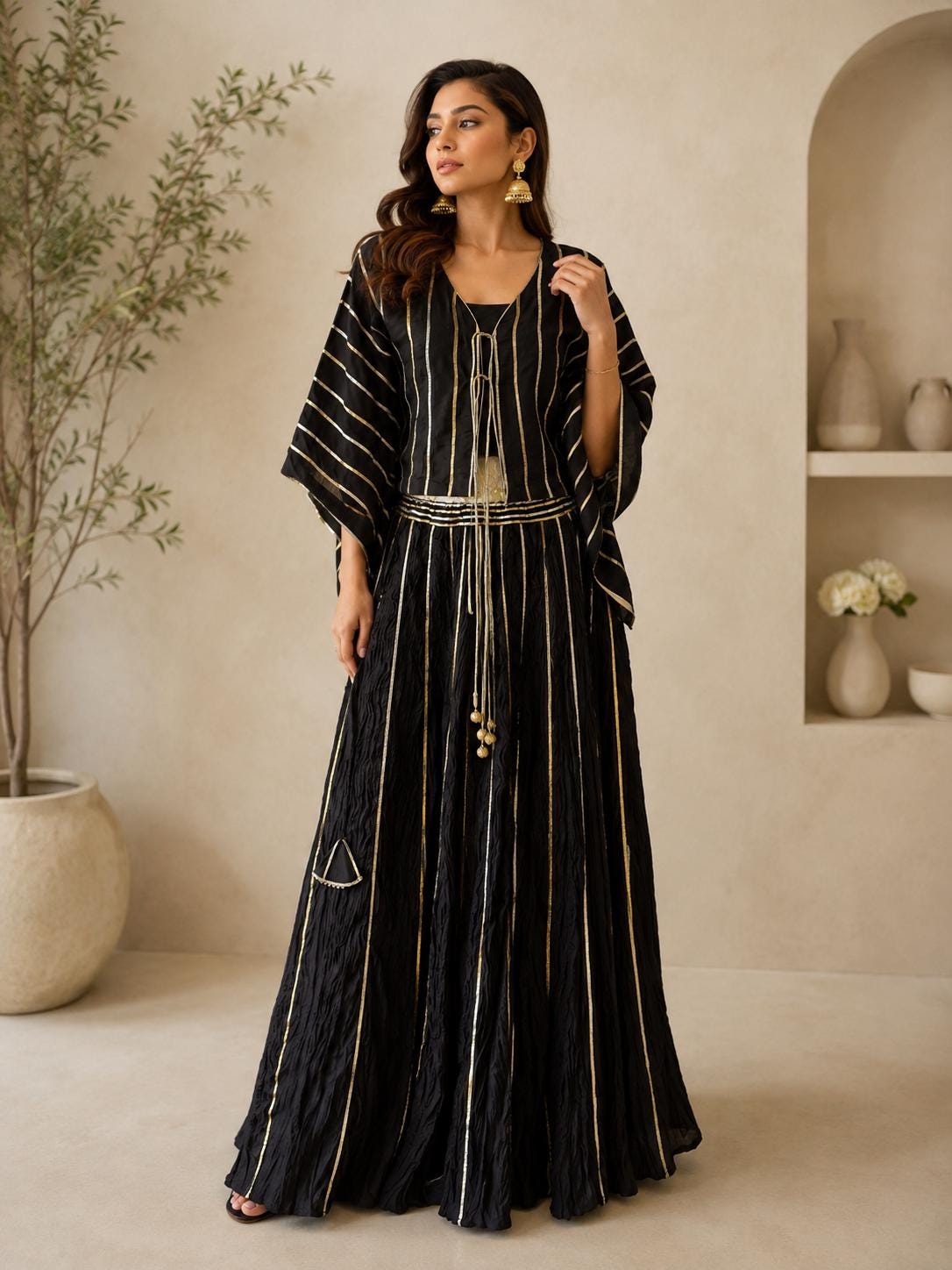 Black Crushed Silk Lehenga Set