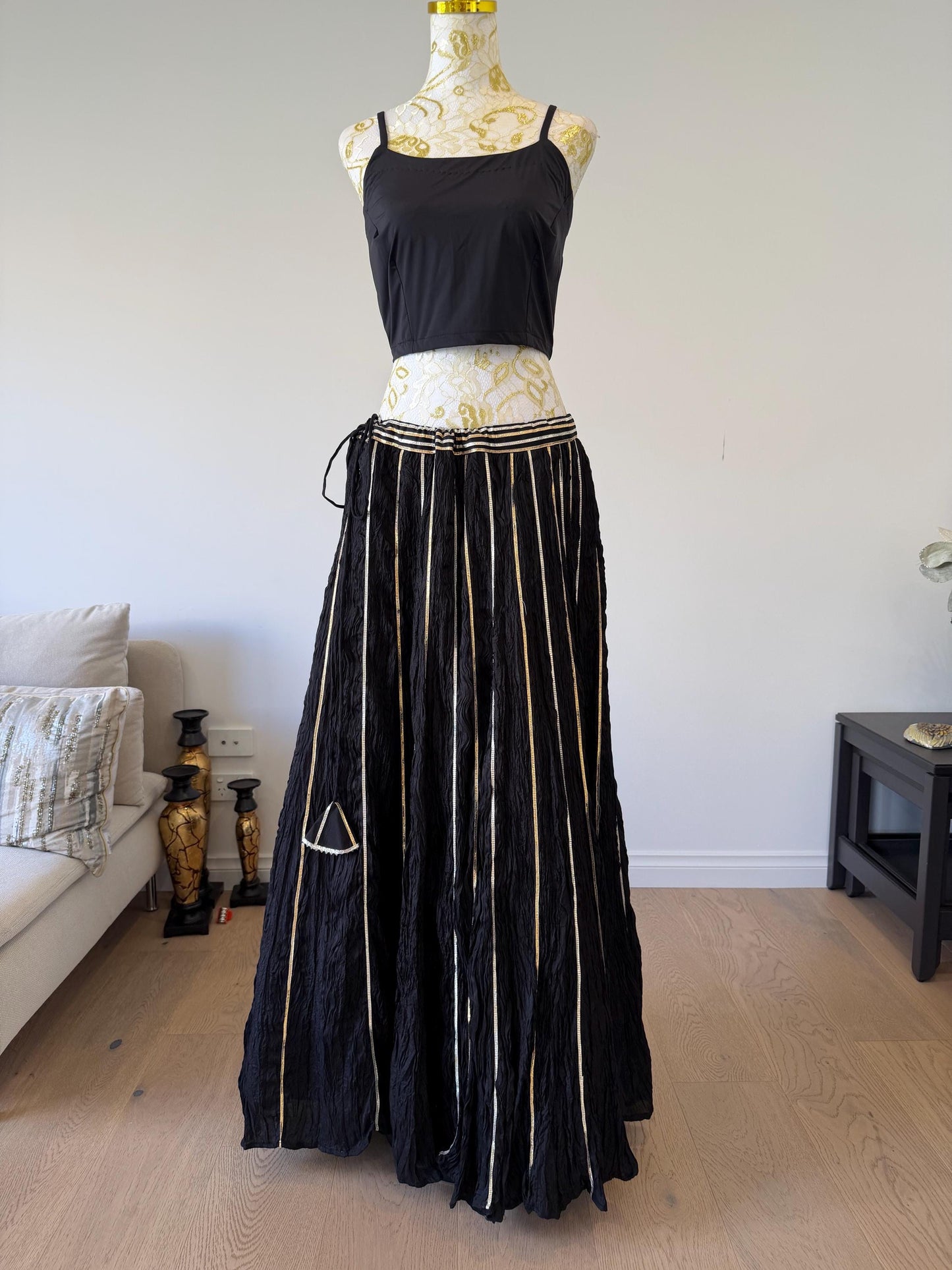 Black Crushed Silk Lehenga Set