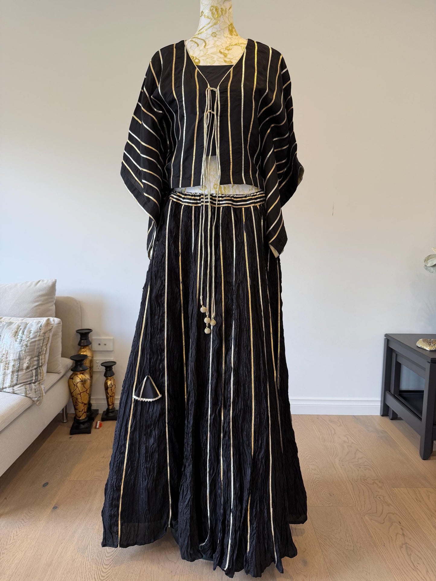 Black Crushed Silk Lehenga Set