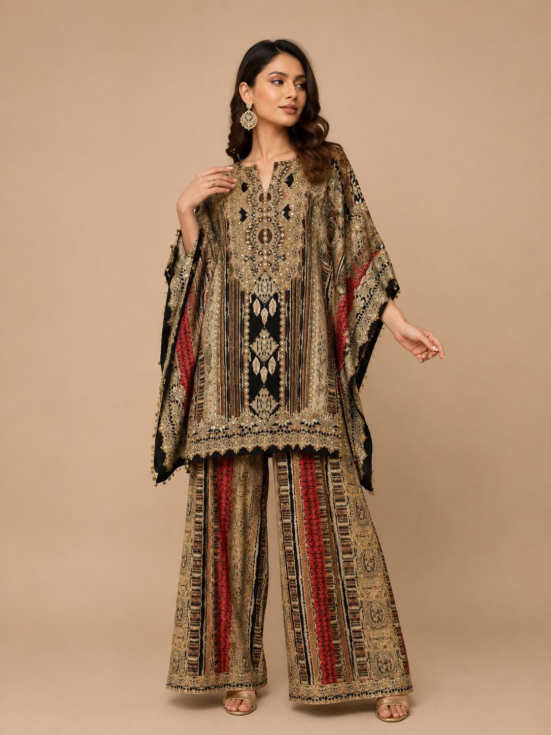 Designer Printed Crepe Kaftan Farsi Salwar Set