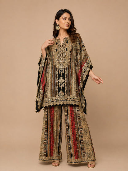 Designer Printed Crepe Kaftan Farsi Salwar Set