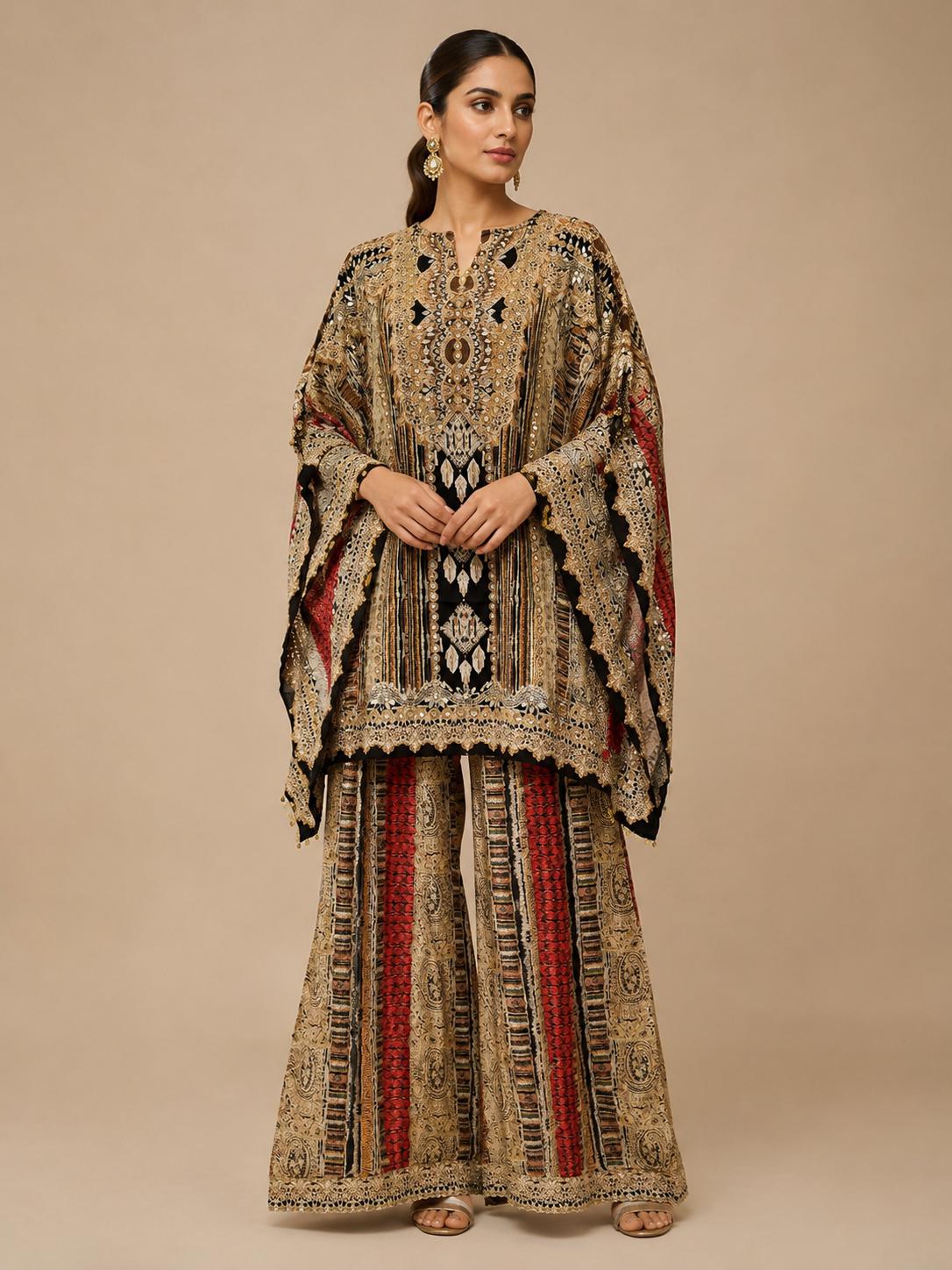 Designer Printed Crepe Kaftan Farsi Salwar Set