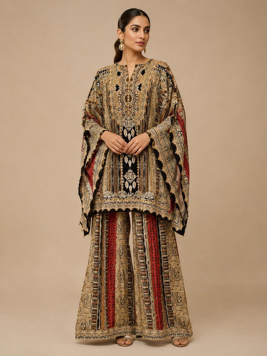 Designer Printed Crepe Kaftan Farsi Salwar Set