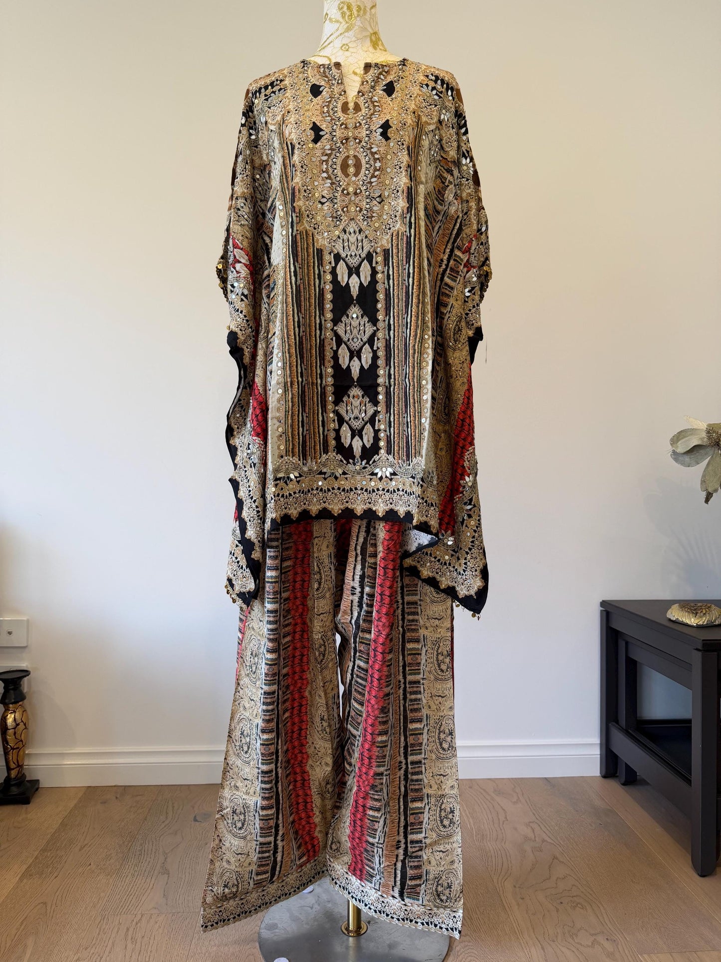 Designer Printed Crepe Kaftan Farsi Salwar Set