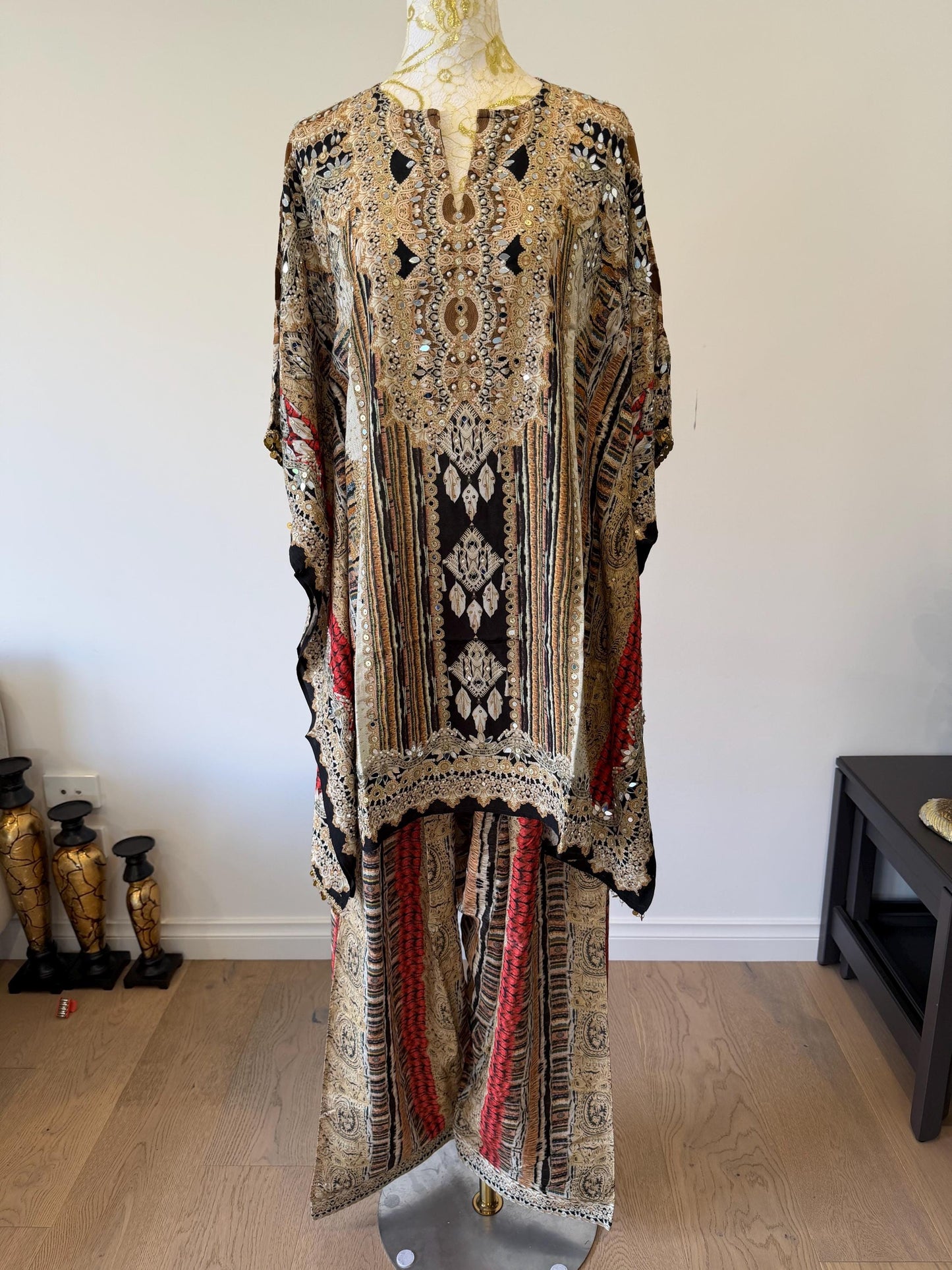 Designer Printed Crepe Kaftan Farsi Salwar Set