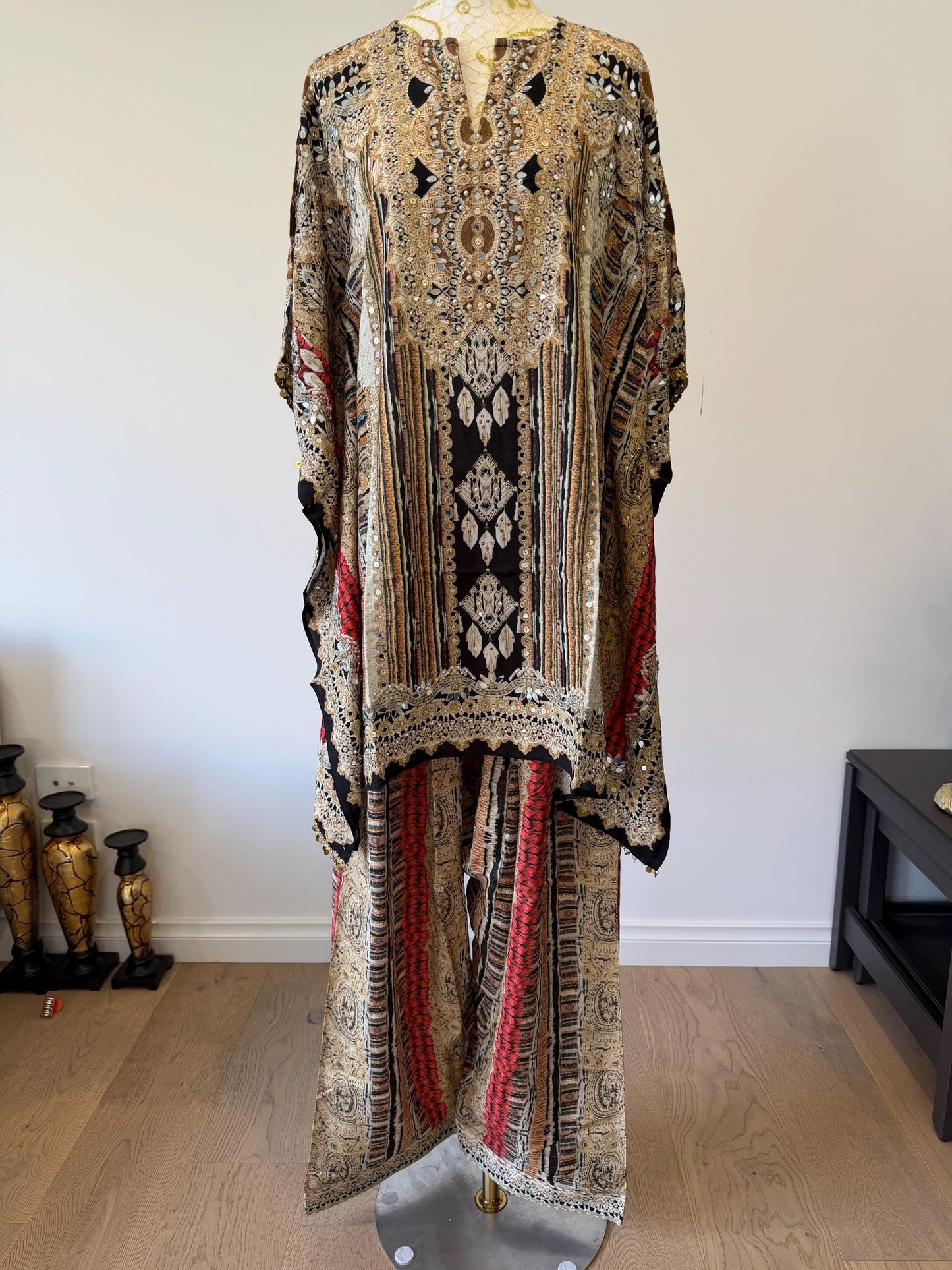 Designer Printed Crepe Kaftan Farsi Salwar Set