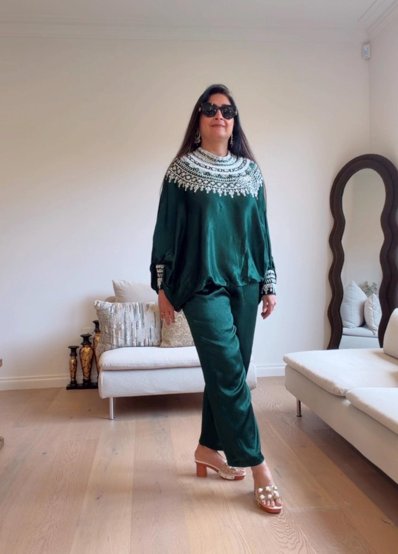 Bottle Green Satin Silk Co-Ord Set