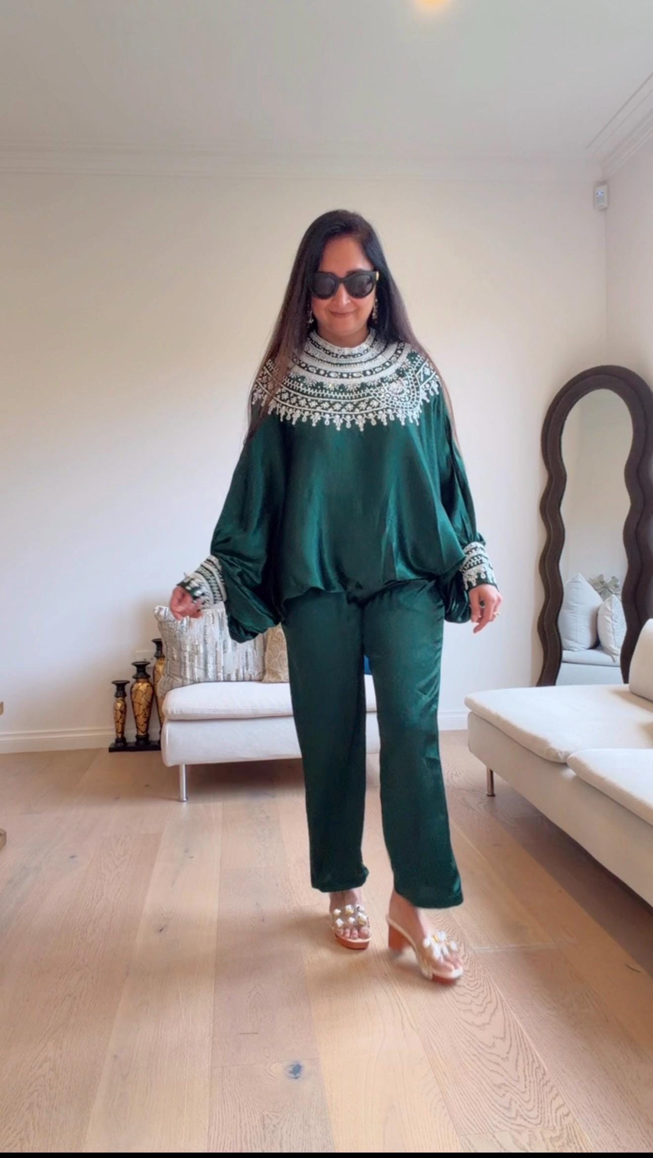 Bottle Green Satin Silk Co-Ord Set