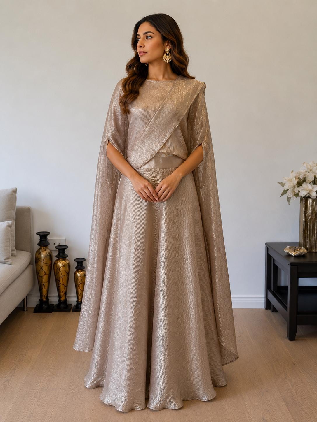 Rose Gold Champagne Crush Georgette Lehenga Set
