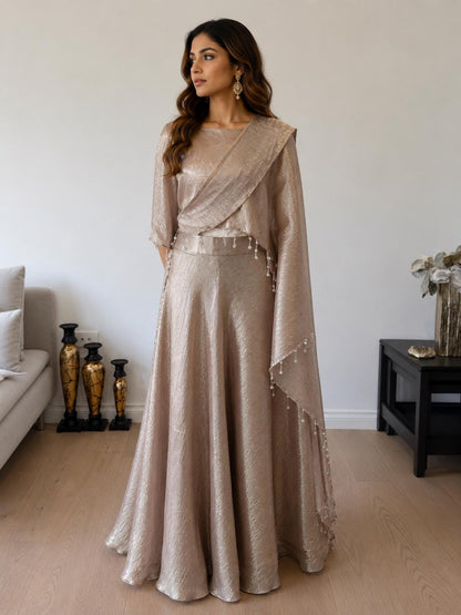 Rose Gold Champagne Crush Georgette Lehenga Set