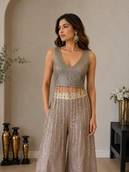Champagne Fringe Mirror Work  Fringe Top
