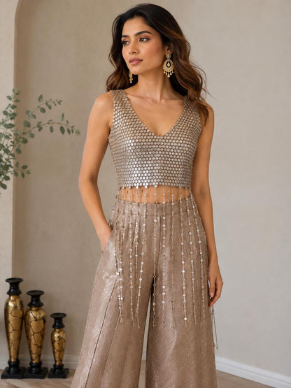Champagne Fringe Mirror Work  Fringe Top