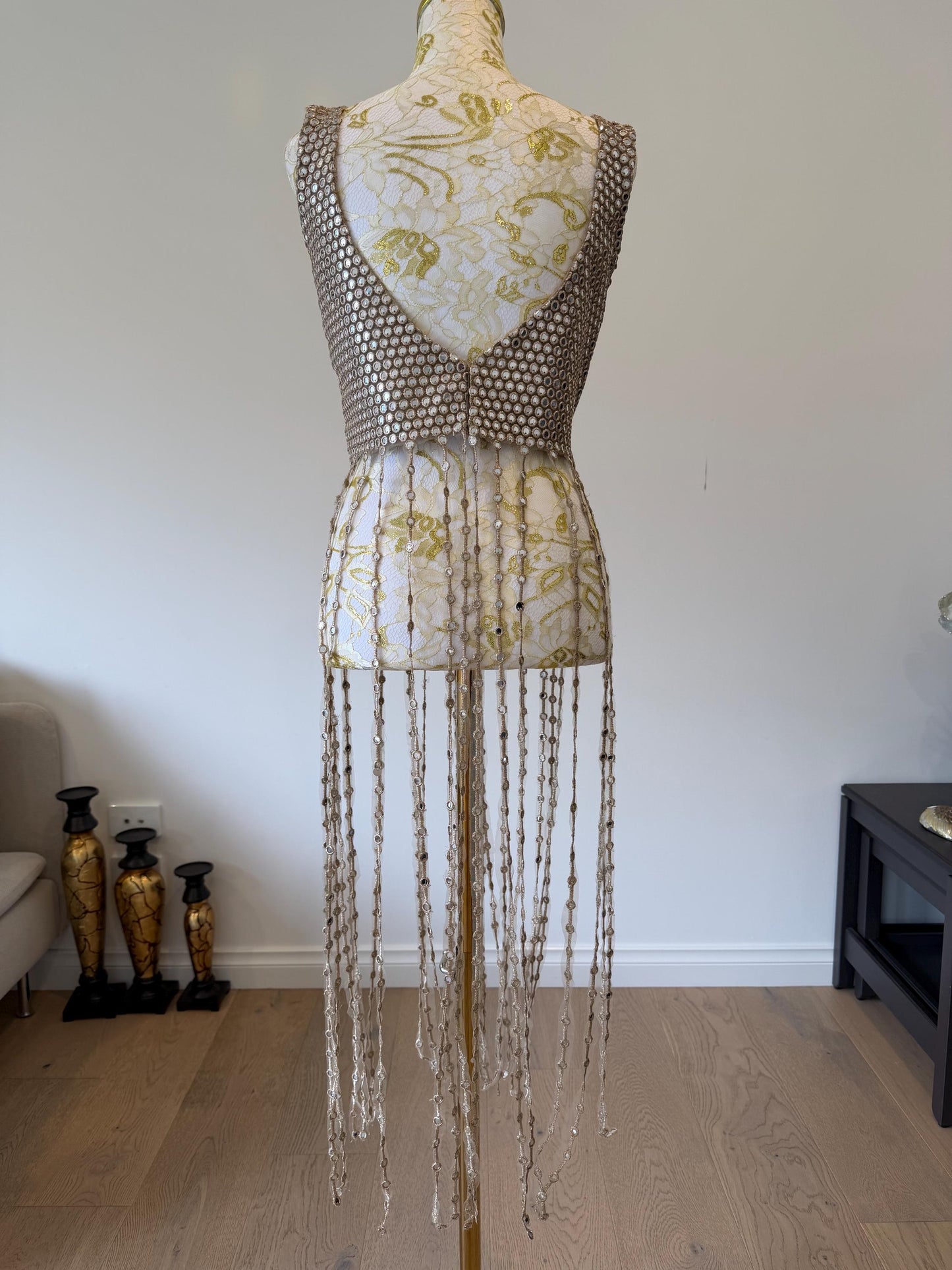 Champagne Fringe Mirror Work  Fringe Top