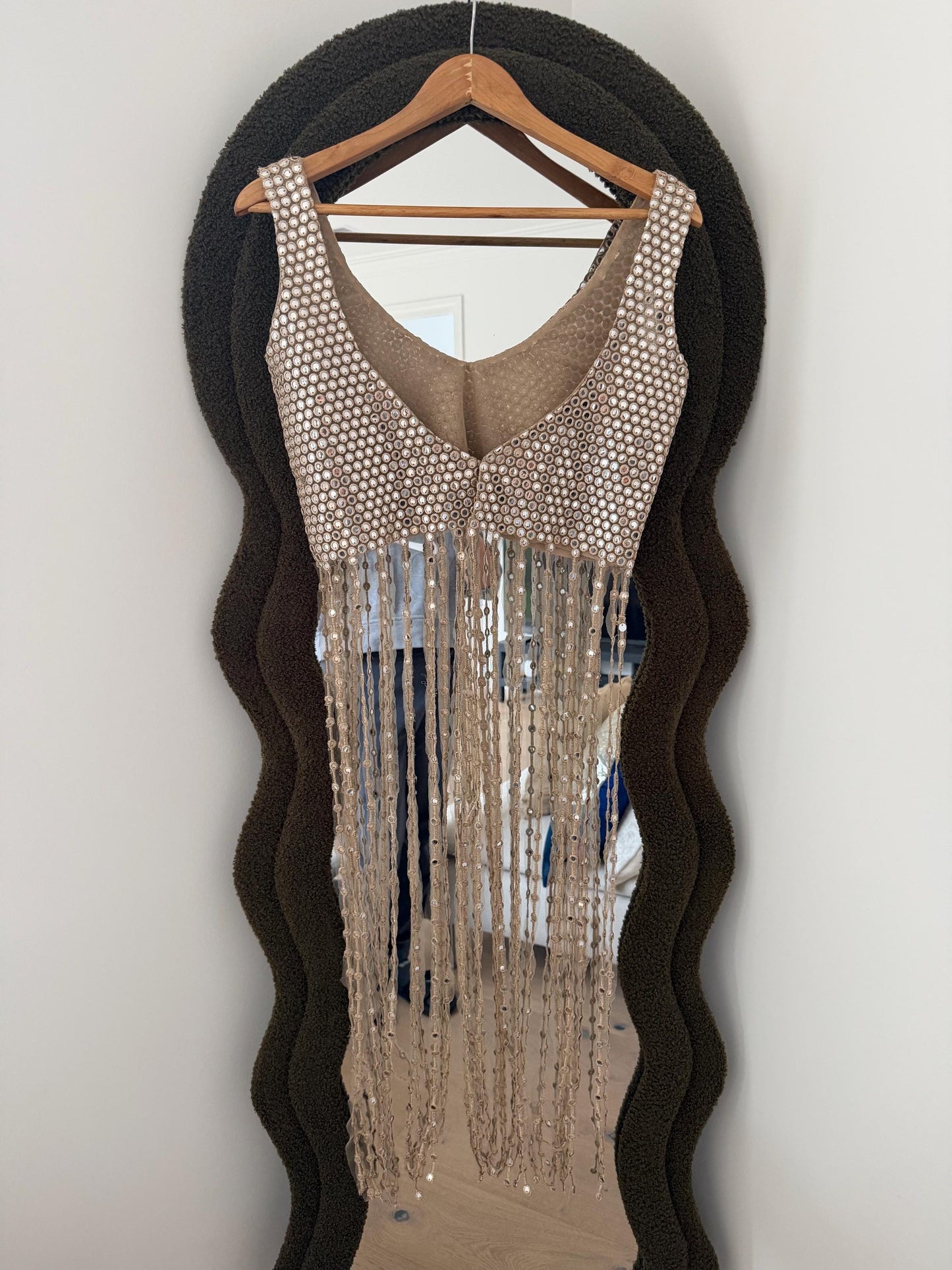 Champagne Fringe Mirror Work  Fringe Top