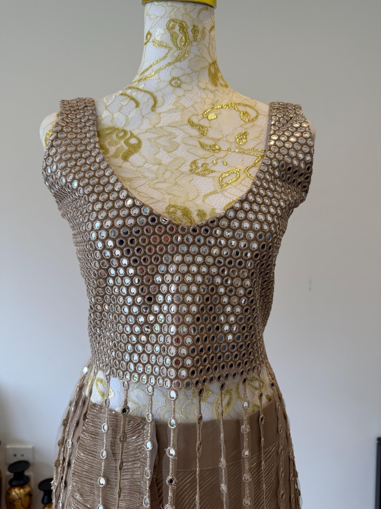 Champagne Fringe Mirror Work  Fringe Top
