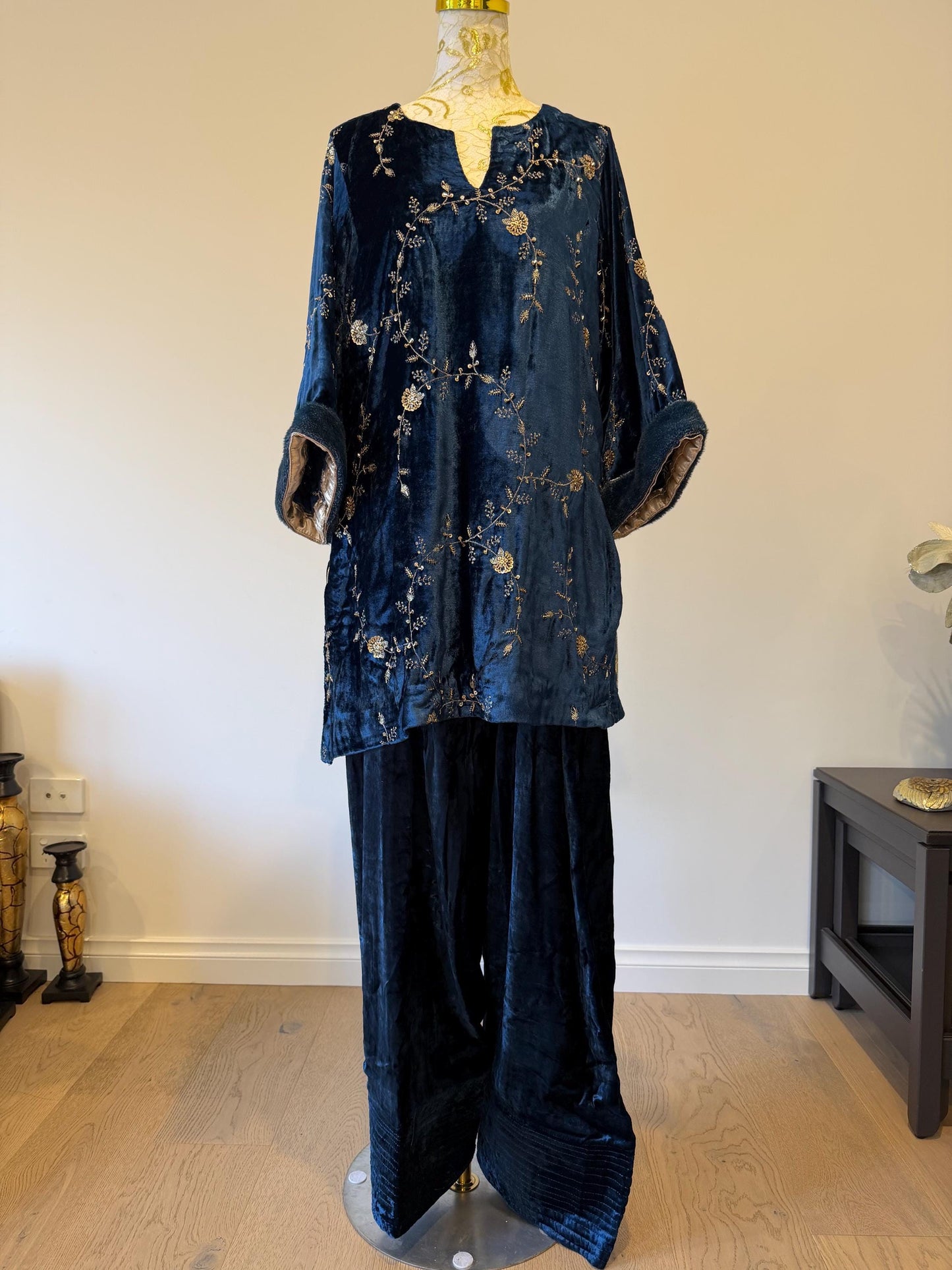 Teal Blue Micro Velvet Pakistani Suit